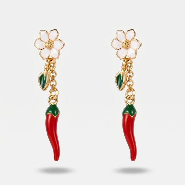 Orecchini in Metallo fiore bianco con peperoncino