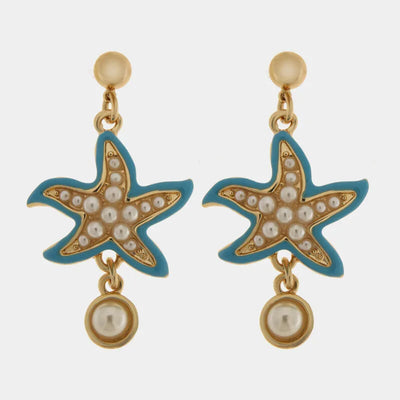 Orecchini in Metallo pendenti con stelle marine e pietre bianche BYS - gioiello BySimon