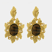 Orecchini in Metallo Pendenti barocchi pietra nera dorati