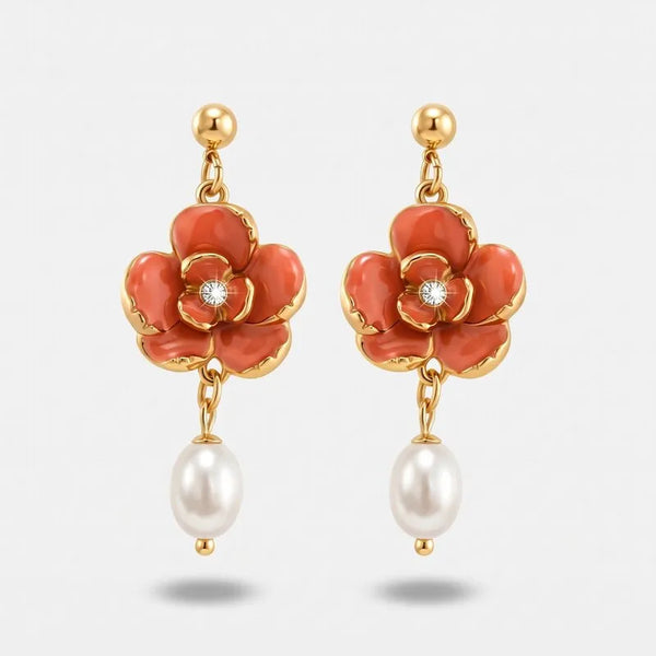 Orecchini in Metallo fiore rosa e perlina