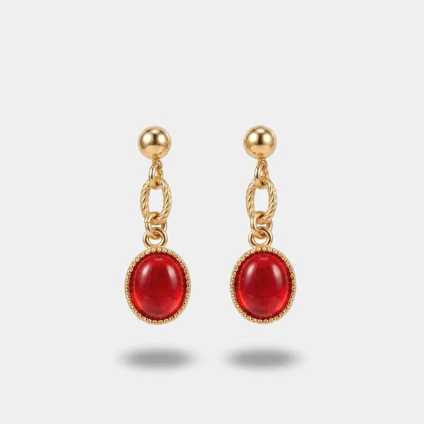 Orecchini in Metallo pendente cristallo rosso ovale