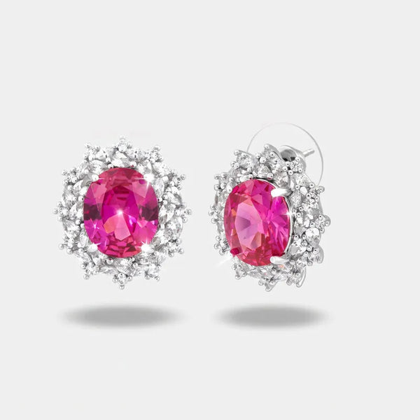 Orecchini in Metallo giro zirconi e ovale rosa