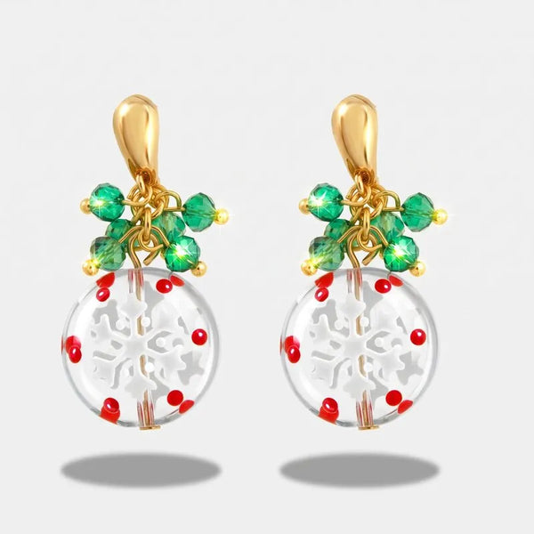 Orecchini in Metallo fiocchi di neve e perline verdi art glass