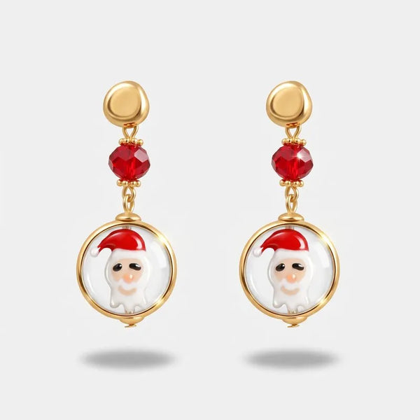 Orecchini in Metallo perline rosse e Babbo Natale art glass