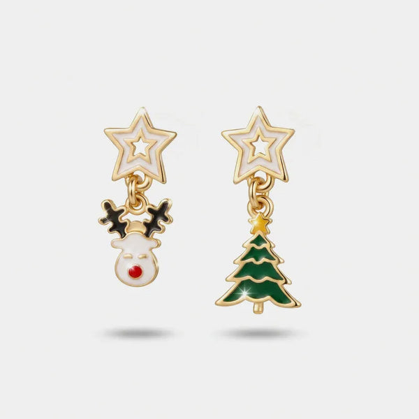 Orecchini in Metallo asimmetrici renna e albero di Natale