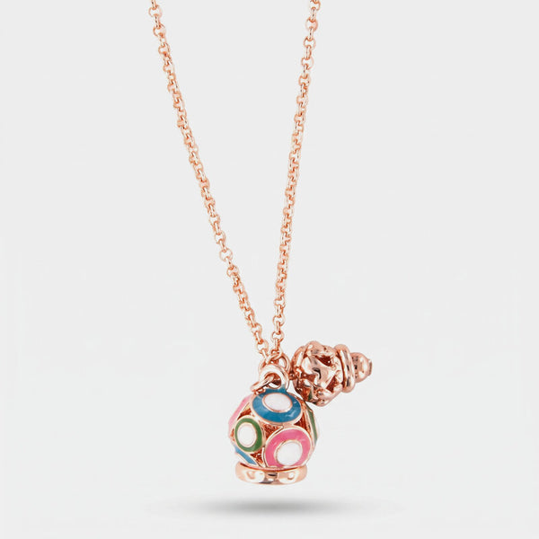 Collana in Metallo con campanella impreziosita da smalti colorati e piccola campanella traforata a motivo cuori - BYSIMON gioielli