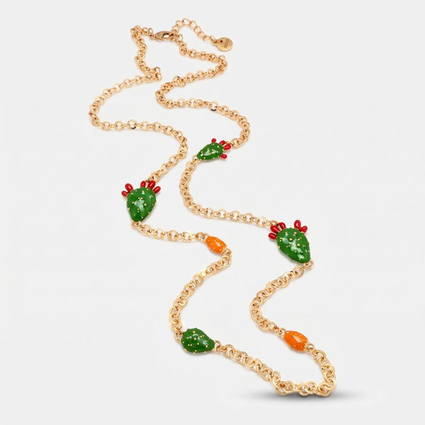 Collana in Metallo maglia rolò, con fichi d'india di Sicilia, impreziositi da smalti colorati - BYSIMON gioielli