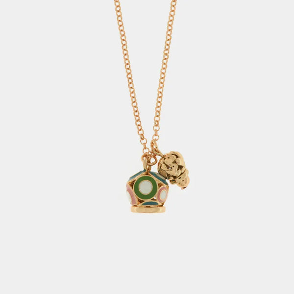 Collana in Metallo con campana pendente colorata e piccola campanella traforata a cuori - BYSIMON gioielli