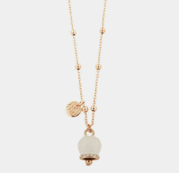 Collana in Metallo con campanella portafortuna pendente, impreziosita da smalto bianco e cristalli - BYSIMON gioielli