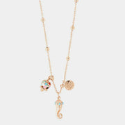 Collana in Metallo con corno pendente impreziosito da punte di smalto turchese e campanella in smalti multicolore - BYSIMON gioielli