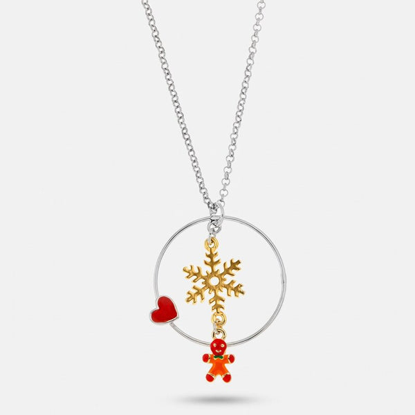 Collana in Metallo con pendente a forma di fiocco di neve e dettagli natalizi - BYSIMON gioielli
