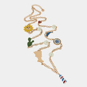 Collana in Metallo con delfino, cactus, perla, orologio, Campania, cuore con Capri e sole