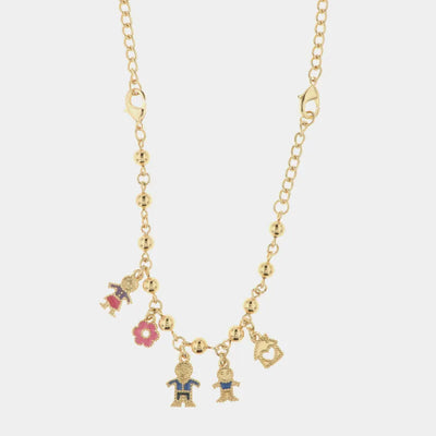 Collana in Metallo con pendenti impreziositi da smalti a forma di mamma, fiore, papà, bimbo e casa con cuore