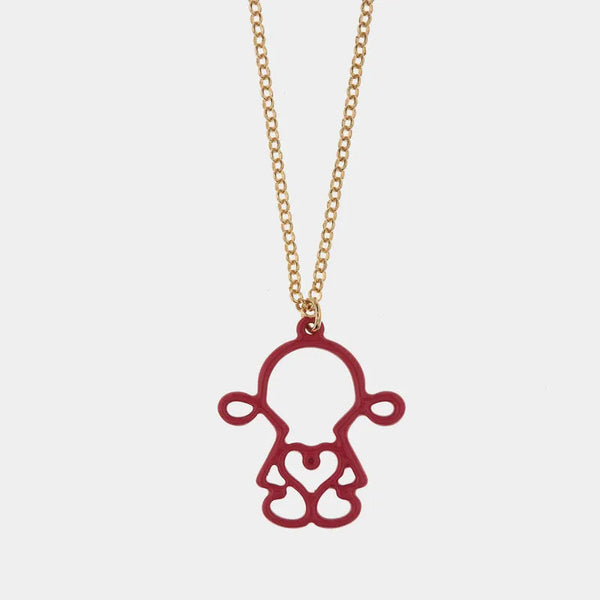 Collana in Metallo con pendente a forma di bambina con smalto rosa