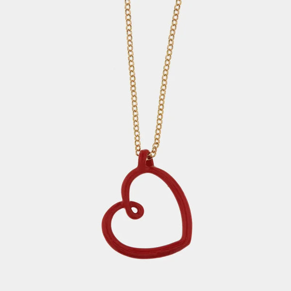 Collana in Metallo a forma di cuore con smalto rosso