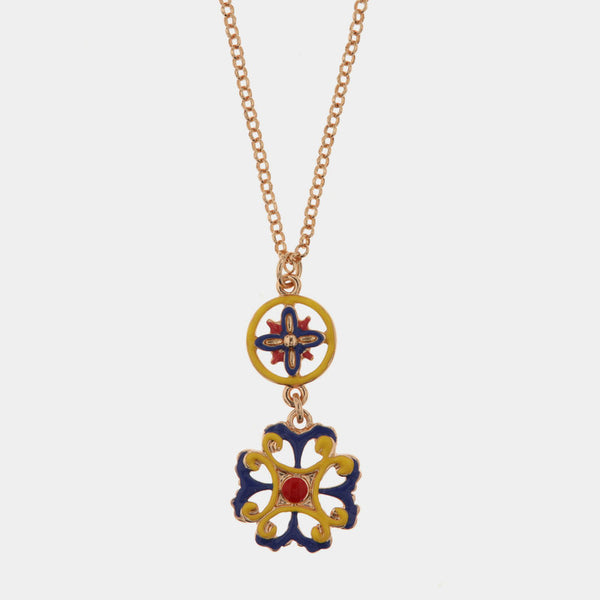 Collana in Metallo con maioliche di Caltagirone impreziosite da smalti colorati SICILY - gioiello BySimon