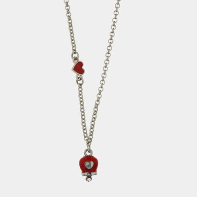 Collana in Metallo con dettaglio cuore rosso e campanella portafortuna rossa con cuore centrale e cristalli bianchi - BYSIMON gioielli