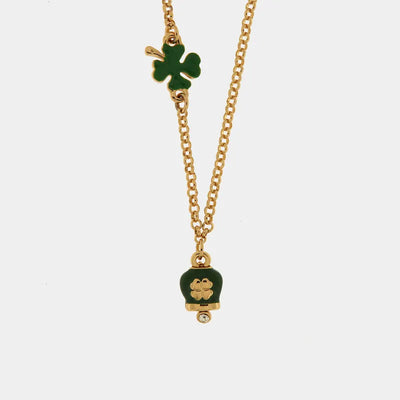 Collana in Metallo con cuore e campanella portafortuna verde con quadrifoglio - BYSIMON gioielli