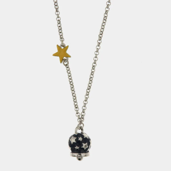 Collana in Metallo con dettaglio a stella e campanella portafortuna cielo stellato, con smalto blu