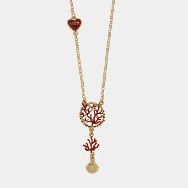 Collana in Metallo pendente coralli rossi e conchiglia - BYSIMON gioielli