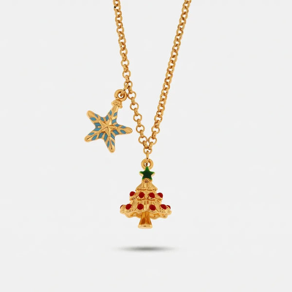 Collana in Metallo con albero di Natale e stella pendente