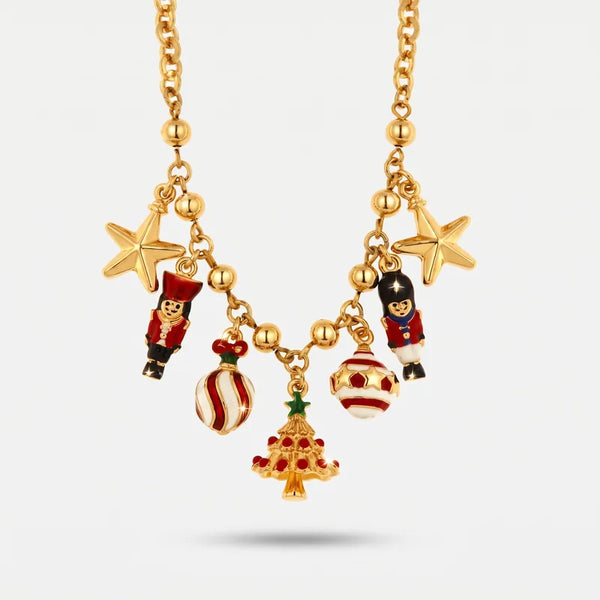 Collana in Metallo con pendenti a forma di albero di natale, palline, stelle e schiaccianoci