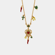 Metal necklace with sacred lucky symbols