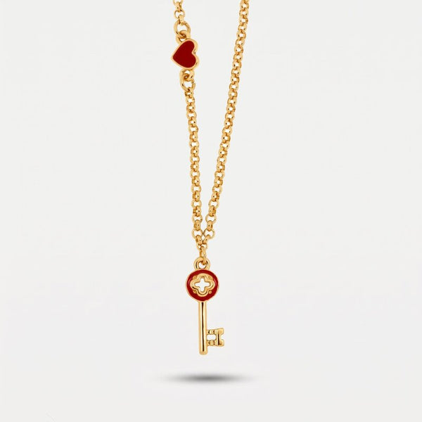 Collana in Metallo con chiave pendente in smalto rosso - BYSIMON gioielli