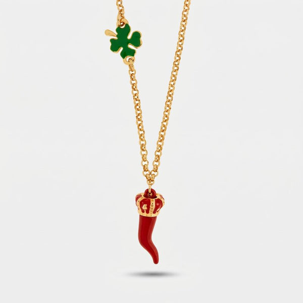 Collana in Metallo con cornetto portafortuna impreziosito da smalto rosso - BYSIMON gioielli