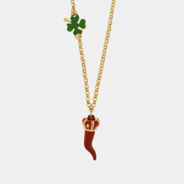 Collana in Metallo con cornetto portafortuna impreziosito da smalto rosso - BYSIMON gioielli