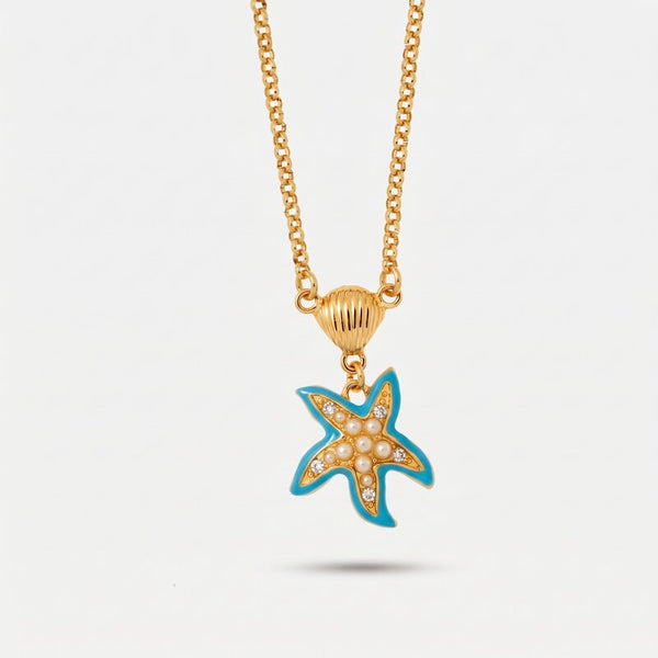 Collana in Metallo con stella marina azzurra - BYSIMON gioielli