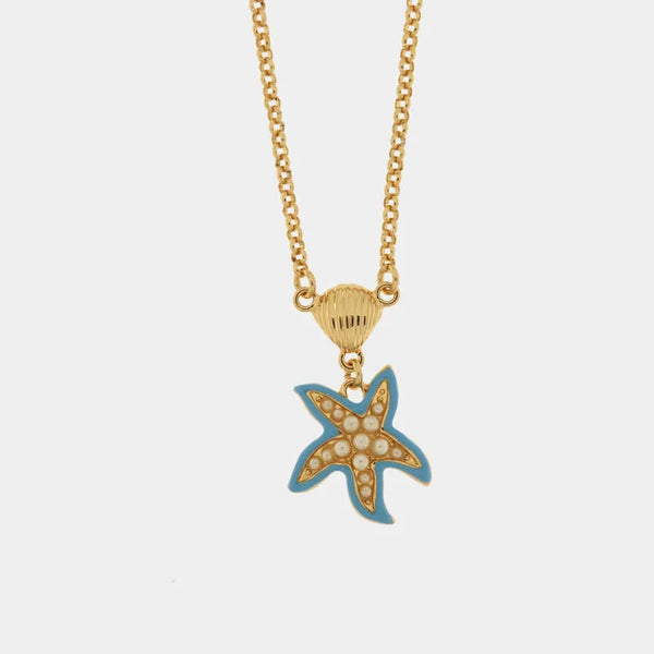 Collana in Metallo con stella marina azzurra - BYSIMON gioielli