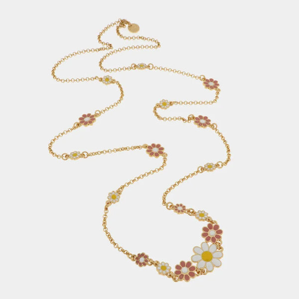 Collana in Metallo lunga con margherite colorate - BYSIMON gioielli