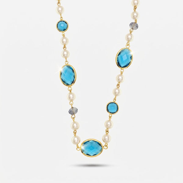 Collana in Metallo con cristalli blu ispirati al vetro di Murano e perle