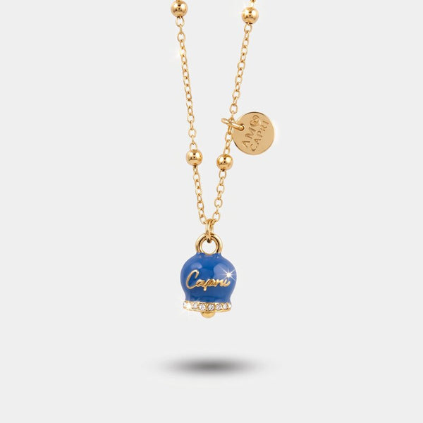 Collana in Metallo con campanella smaltata blu cobalto