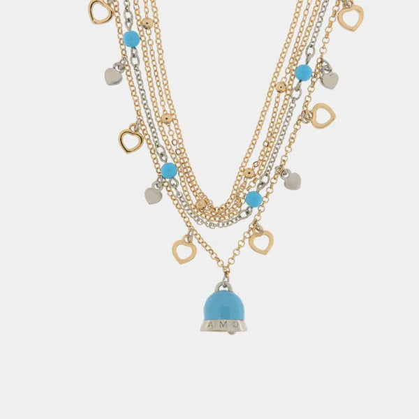 Collana in Metallo con cuori e campana turchese pendenti - BYSIMON gioielli