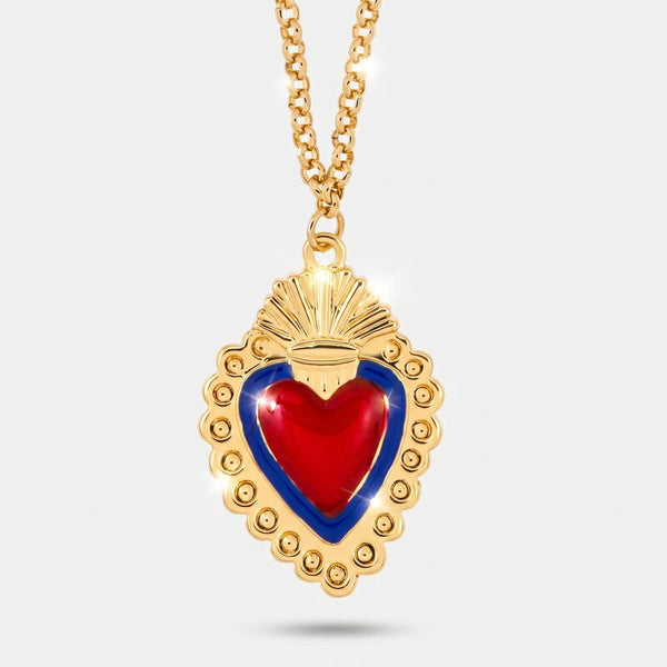 Collana con cuore sacro blu e rosso | regali portafortuna scaramantici | BYSIMON