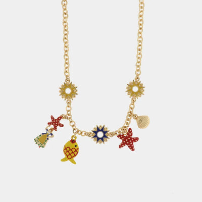 Metal necklace with woman, fish and starfish