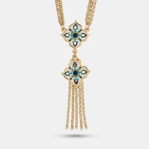Collana in Metallo con maioliche colorate a forma di croce e frange pendenti SICILY - gioiello BySimon