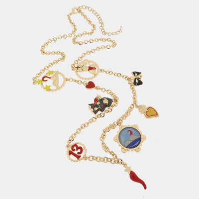 Collana in metallo con cornetto Vesuvio e simboli napoletani | cornetto napoletano | BYSIMON