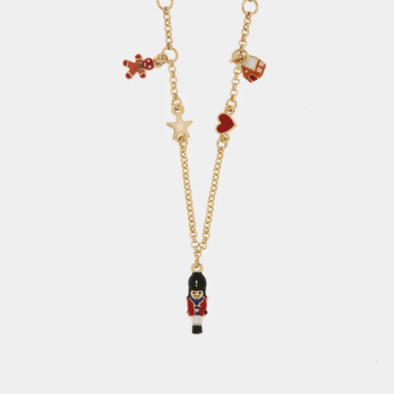 Collana Lunga Con Ciondolo Schiaccianoci Di Natale, Perline Cristallo E Smalto Colorato, Lunghezza 50 Cm + Estensione, Regalo Festivo