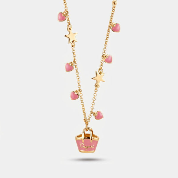 Collana in Metallo con borsa e cuori rosa - BYSIMON gioielli