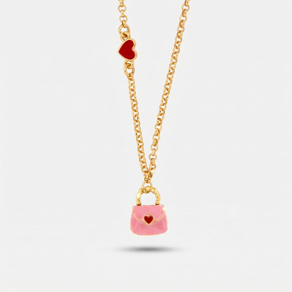Collana in Metallo con borsa rosa e cuori rossi - BYSIMON gioielli