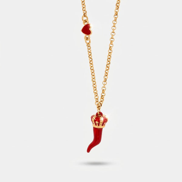 Collana in Metallo con cornetto rosso e corona - BYSIMON gioielli