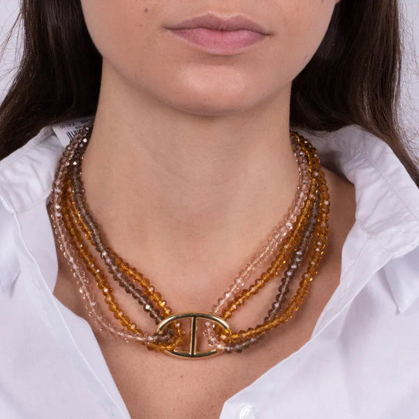 Collana in Metallo multifilo con pietre gialle - BYSIMON gioielli