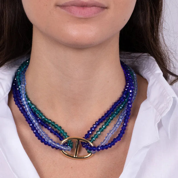 Collana in Metallo multifilo con pietre blu - BYSIMON gioielli