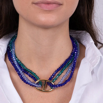 Collana in Metallo multifilo con pietre blu - BYSIMON gioielli