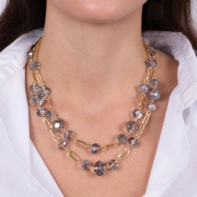 Collana in Metallo doppia catena con cristalli - BYSIMON gioielli