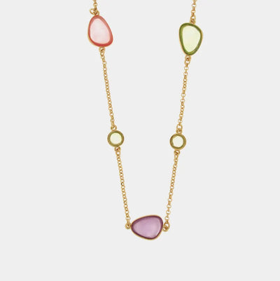 Collana in Metallo con pietre rosa e verdi a forma di goccia