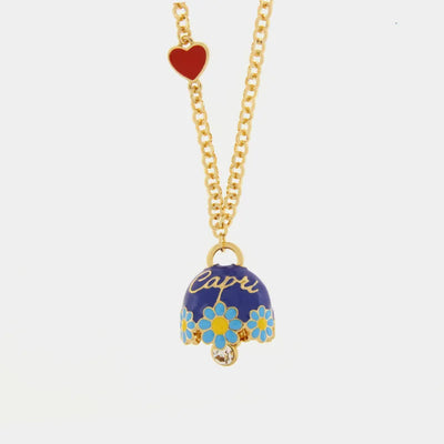 Collana in Metallo con campanella blu impreziosita da margherite e scritta capri - BYSIMON gioielli